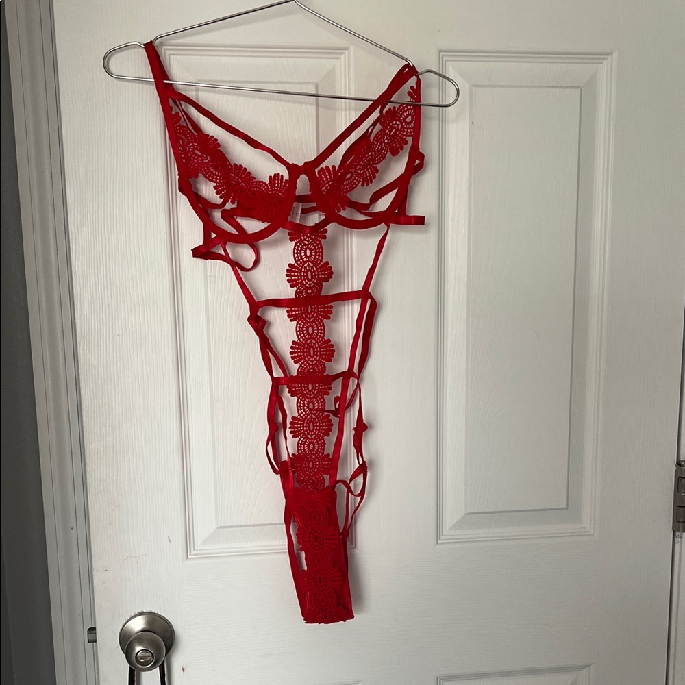 Elegant Red Lace Bodysuit